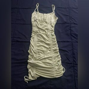 Lime green runched sparkly party dress